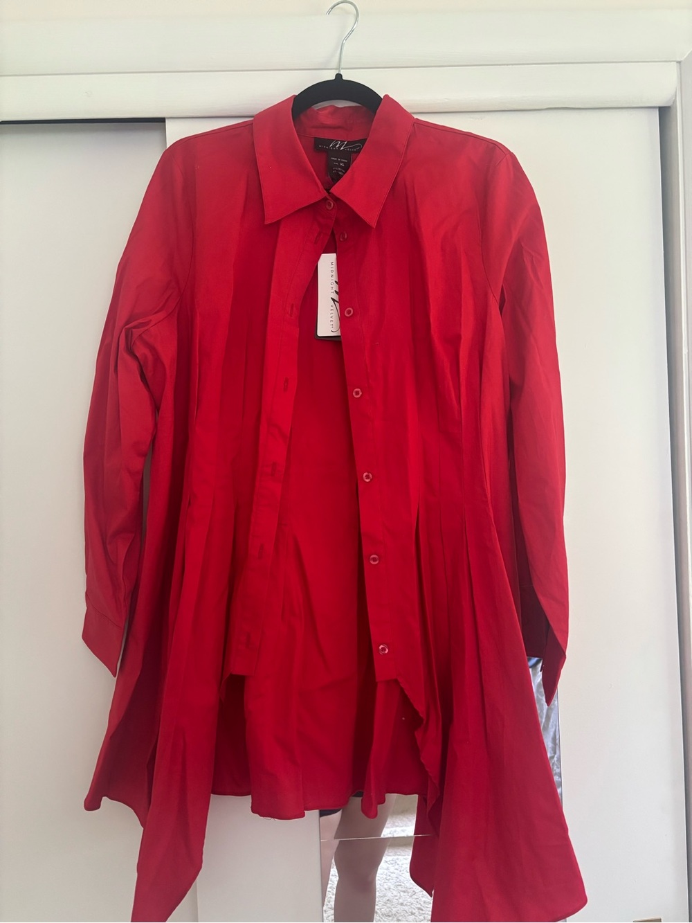 Midnight Velvet Red Asymmetric Button-Down Tunic